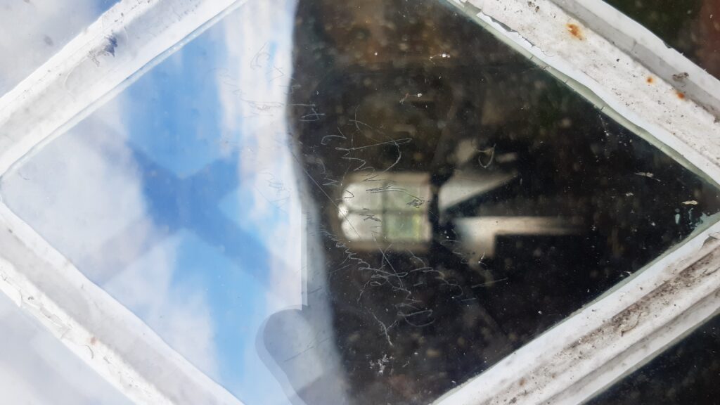 Croick Church with crofters names etched into windows during Clearance of Glencalvie in 1845