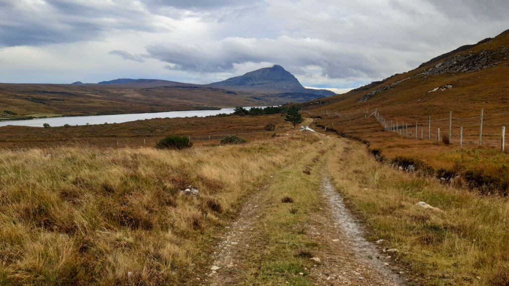 View of Ben Hope from farm track just off A838 detour